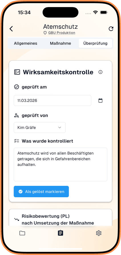 Screenshot der mobilen App