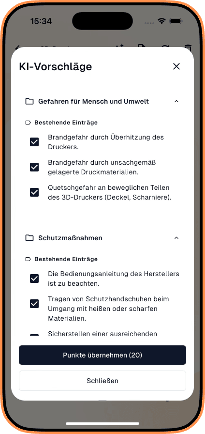 Screenshot der mobilen App