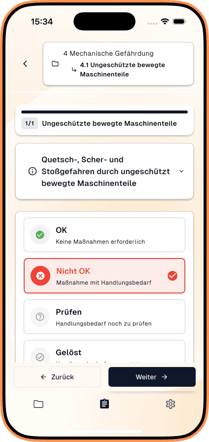 Screenshot der mobilen App
