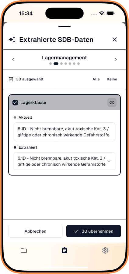 Screenshot der mobilen App